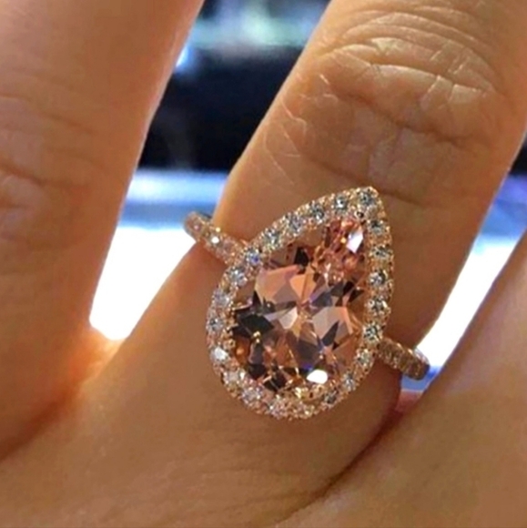 NIB Bloomingdale's Rose Gold Vermeil 3ct Morganite Teardrop Ring Size 7 - Picture 3 of 14